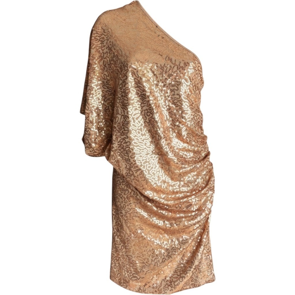 Umgee USA Rose Gold Sequin One Shoulder Ruched Cocktail Dress Medium